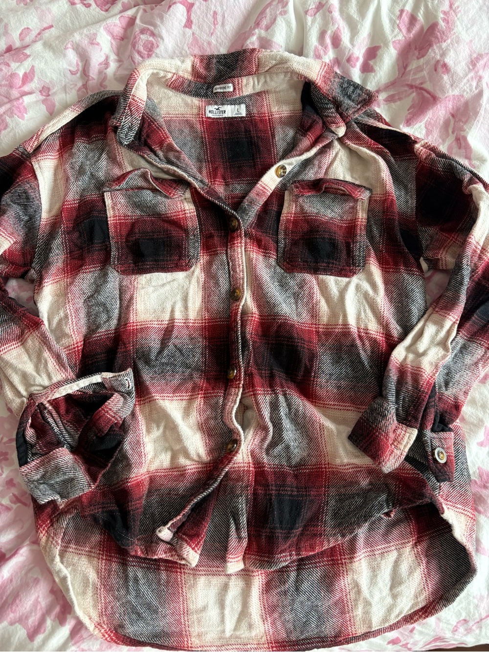 Hollister red and black flannel button up